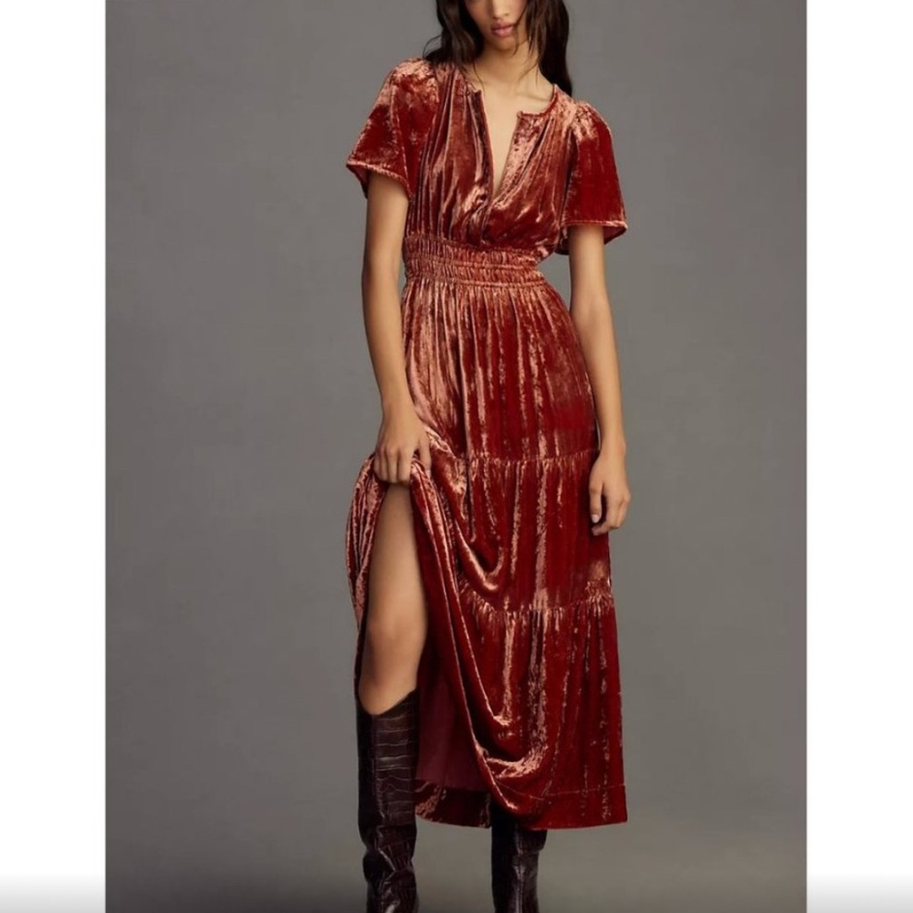 Anthropologie Somerset Red Velvet Dress